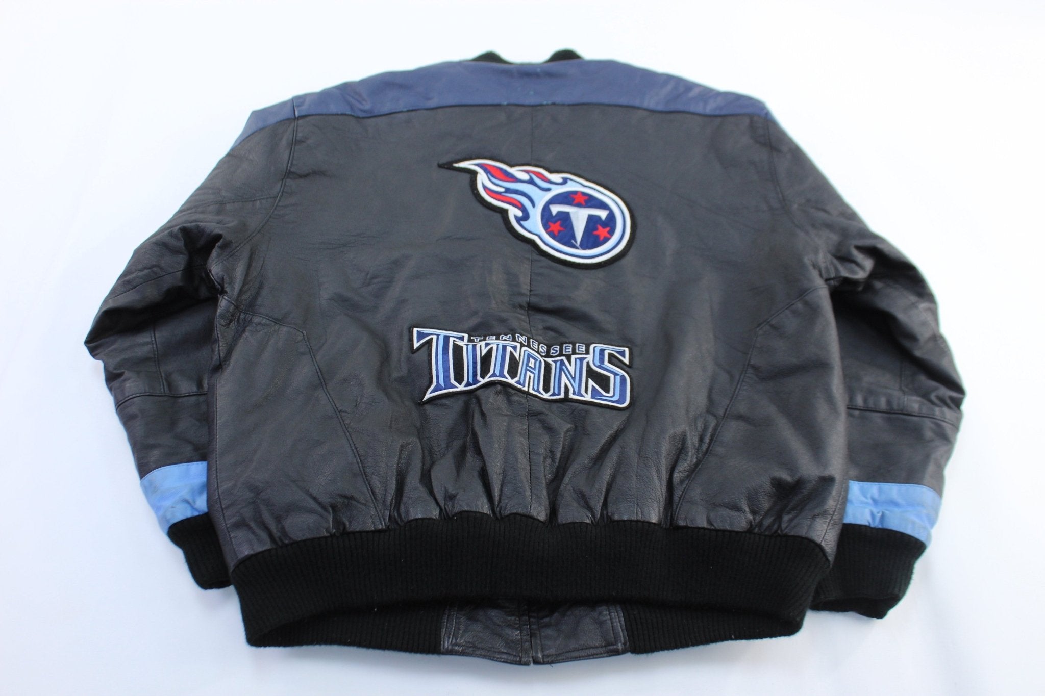 Vintage G - III Carl Banks Tennessee Titans Embroidered Leather Jacket - ThriftedThreads.com