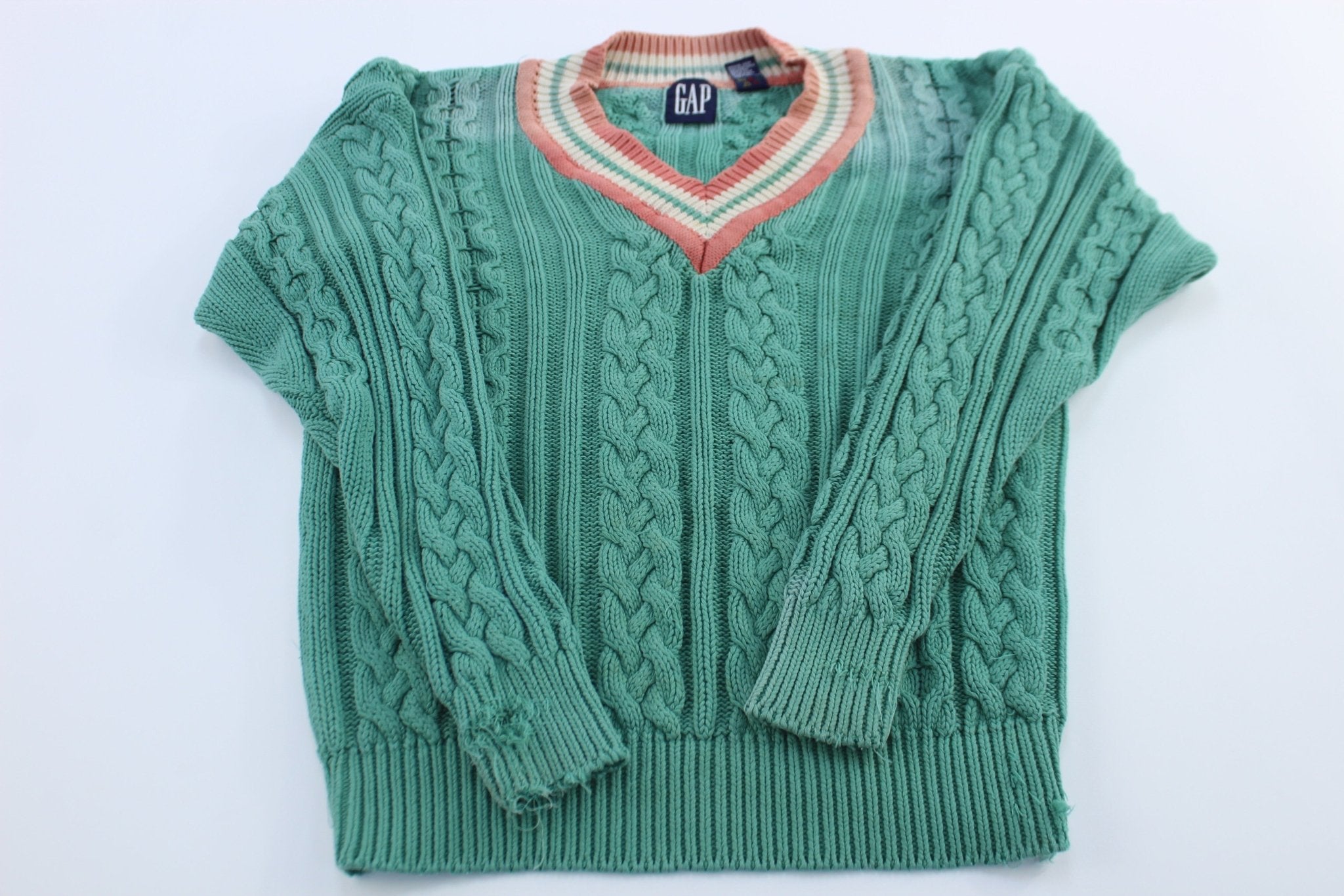 Vintage Gap Green Cable Knit Golf Sweater - ThriftedThreads.com