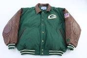 Vintage Green Bay Packers Football Full Zip Bomber Jacket - Jacket - Thrifted Threads