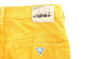 Vintage Guess Logo Patch Yellow Wash Denim Shorts - ThriftedThreads.com
