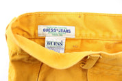 Vintage Guess Logo Patch Yellow Wash Denim Shorts - ThriftedThreads.com