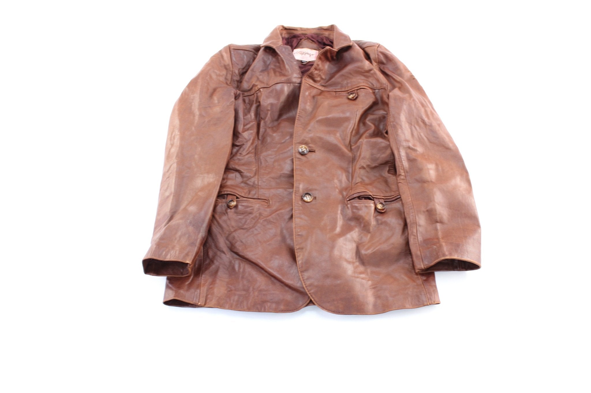 Vintage J. Riggings Brown Leather Coat - ThriftedThreads.com
