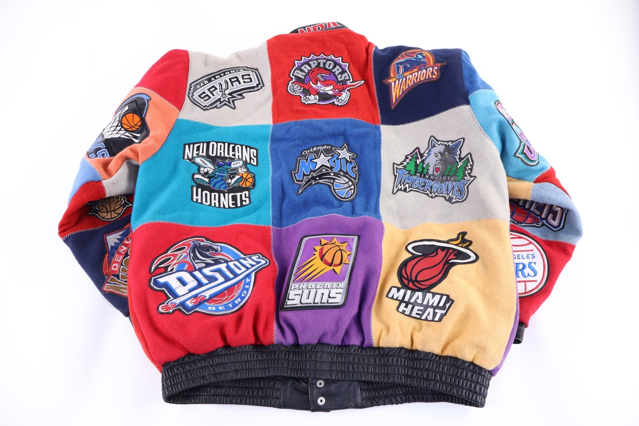 Vintage Jeff Hamilton NBA Teams Patchwork Wool Bomber Jacket - Jacket - Thrifted Threads