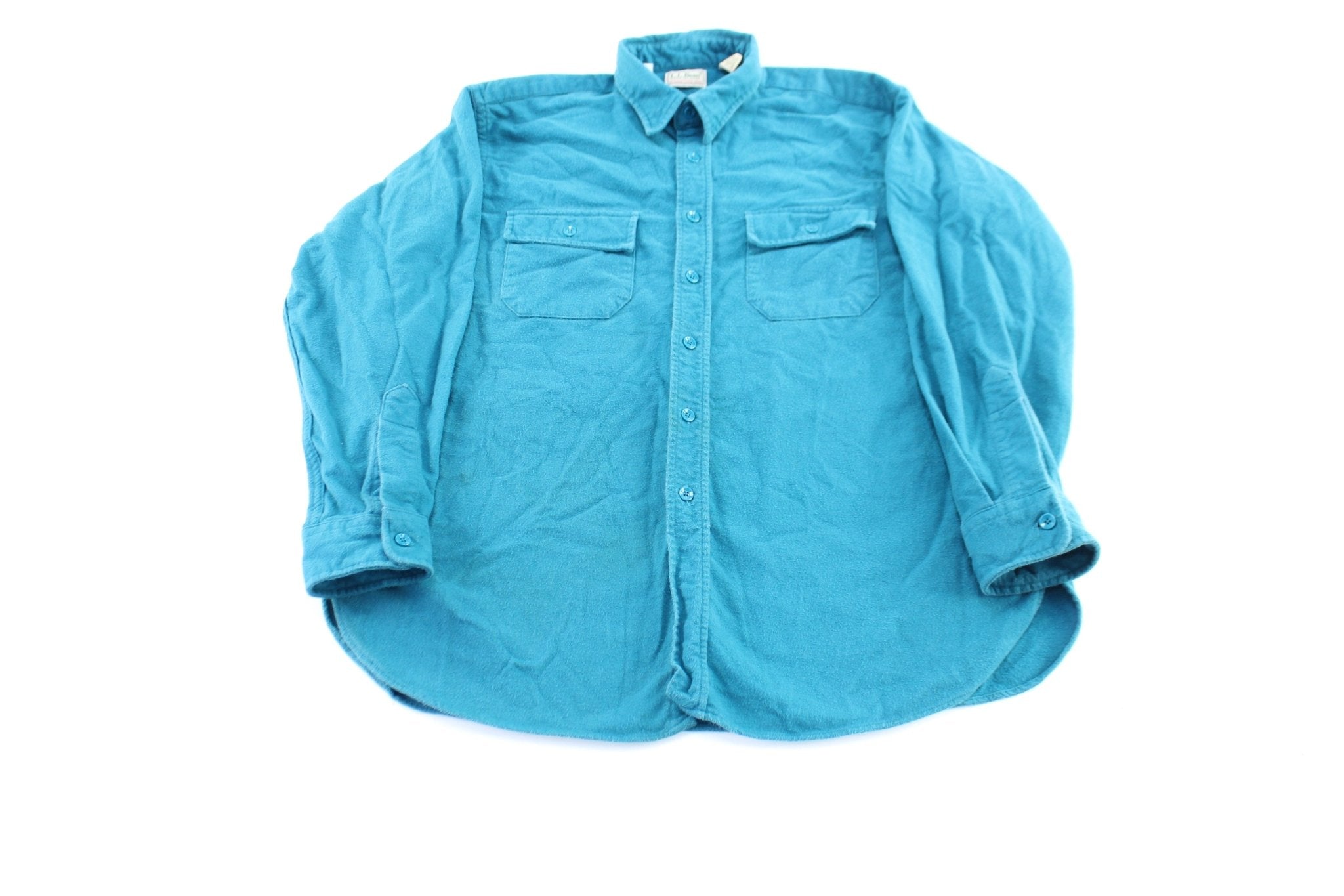 Vintage L.L. Bean Turquoise Chamons Cloth LS Button Down Shirt - ThriftedThreads.com