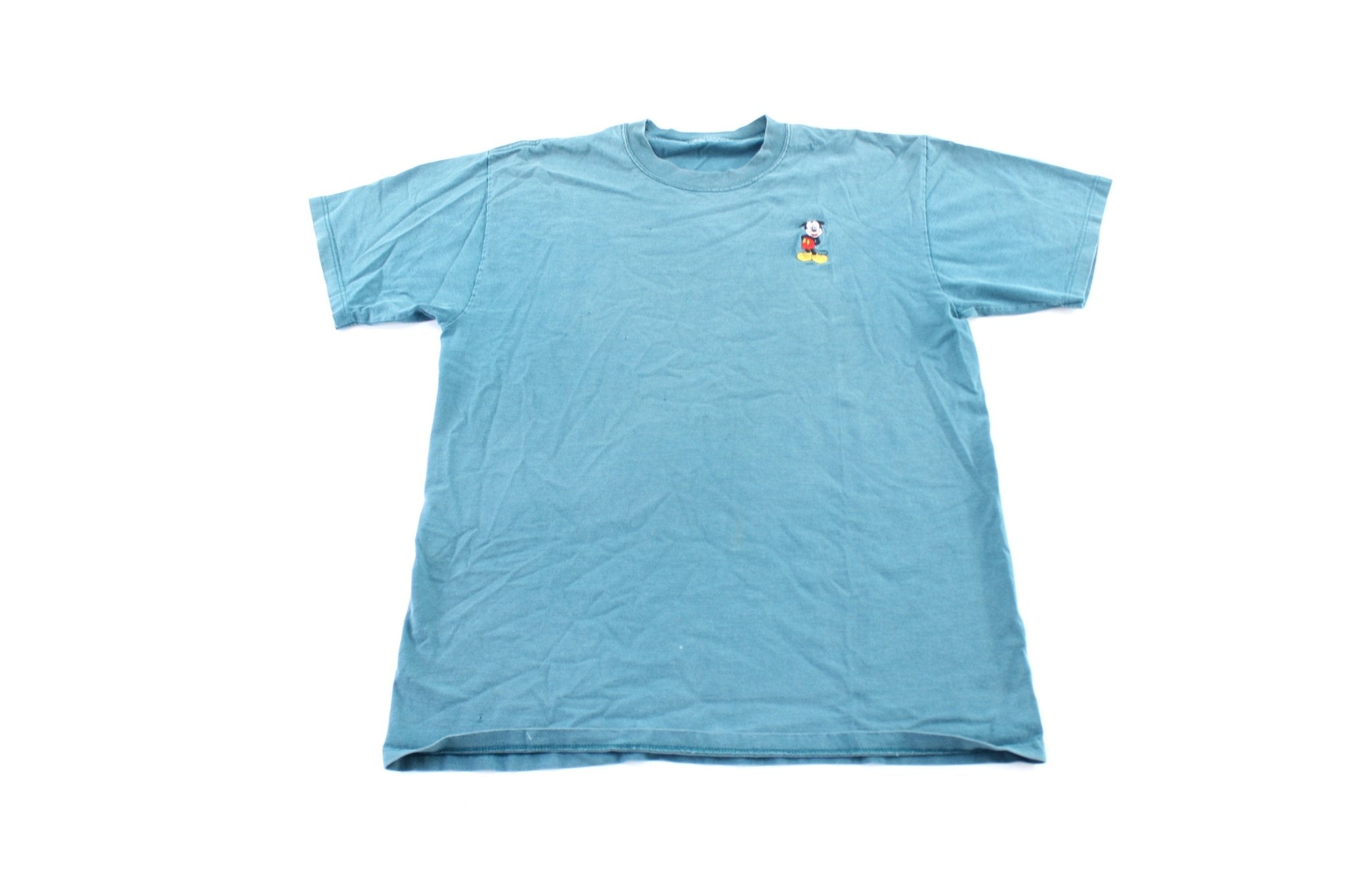 Vintage Mickey Mouse Embroidered Teal T-Shirt - ThriftedThreads.com