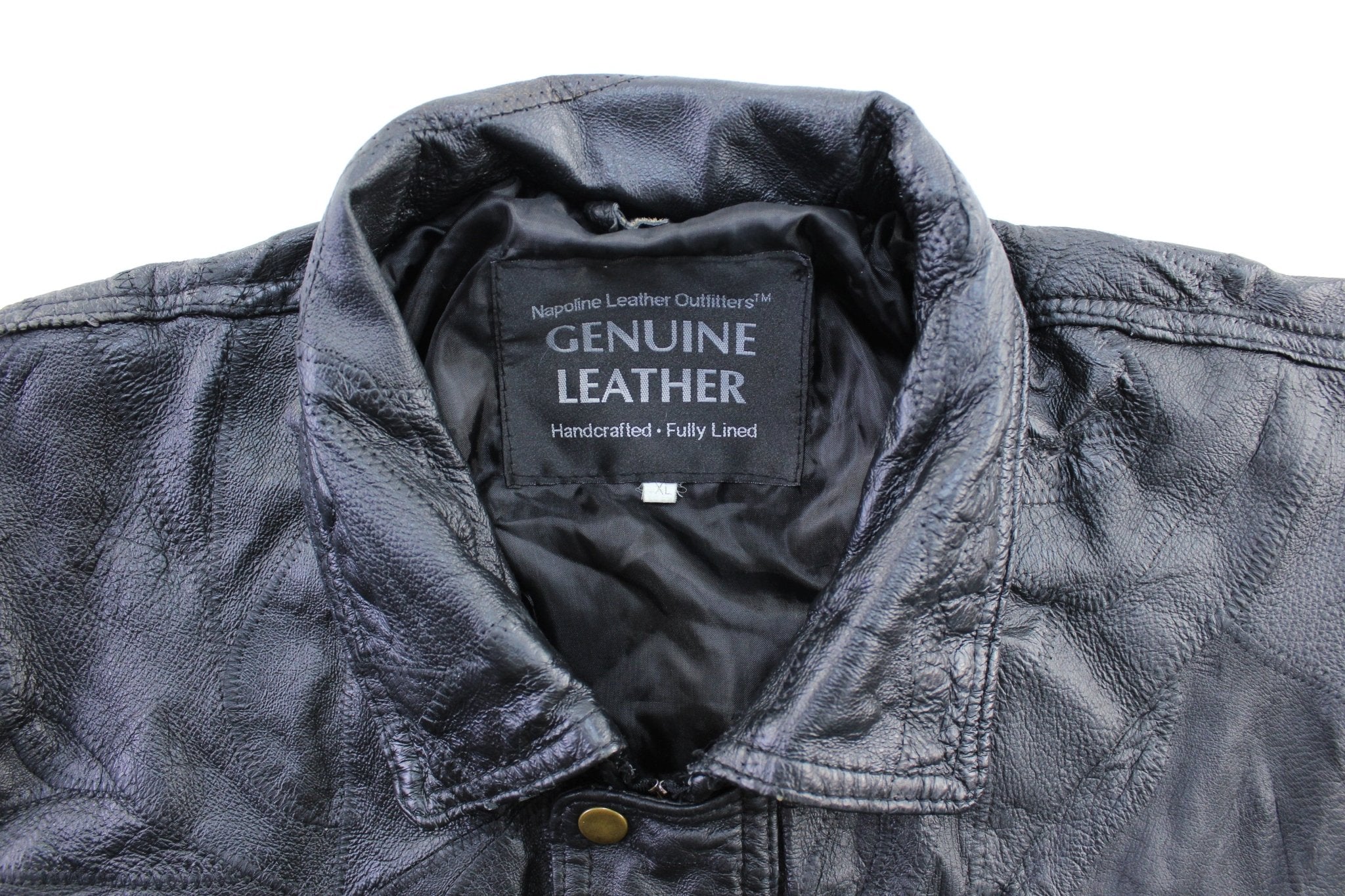 Vintage Napoline Black Leather Zip Up Jacket - ThriftedThreads.com