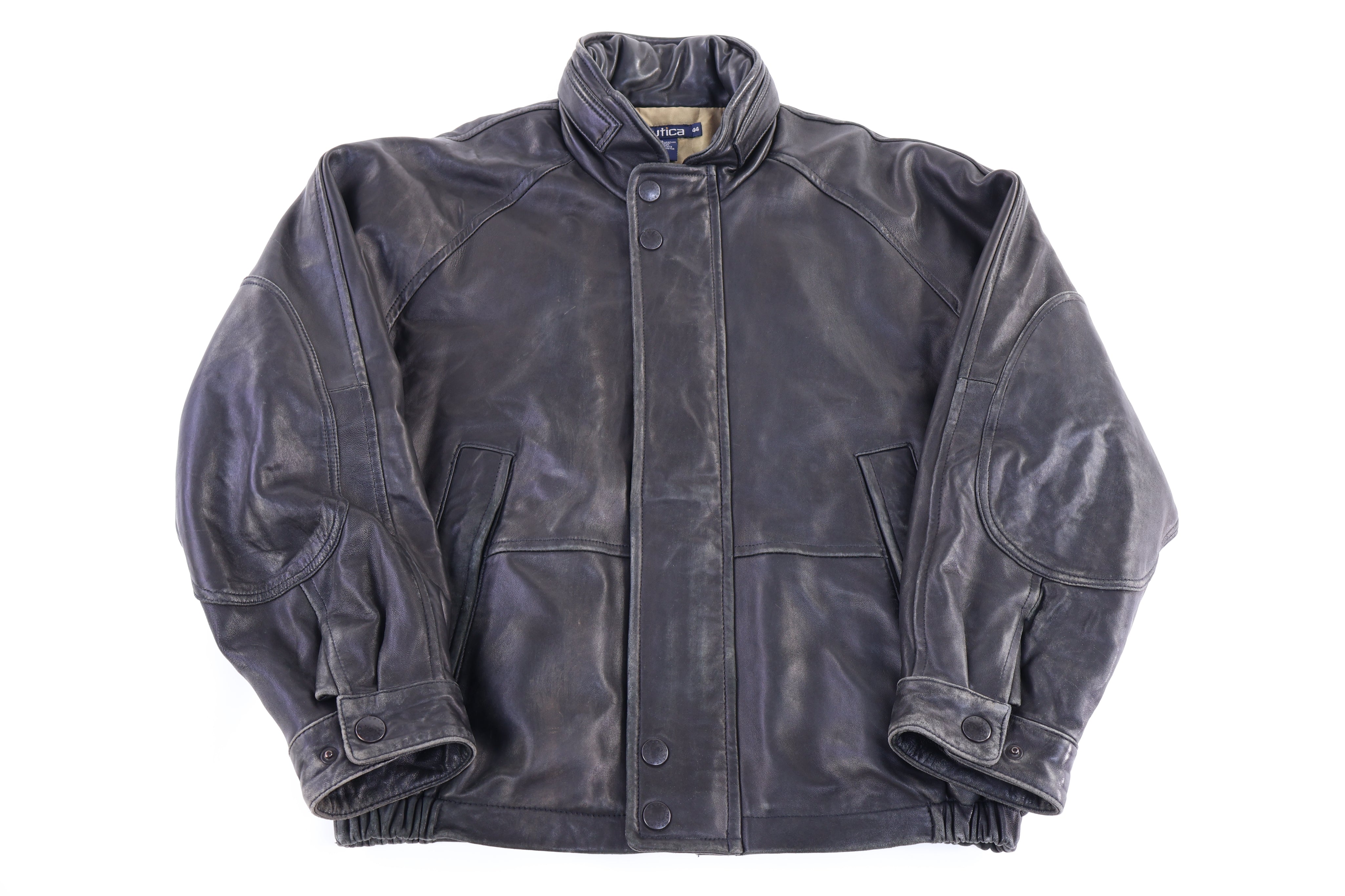 Vintage Nautica Black Leather Full Zip Jacket - Jacket - Thrifted Threads