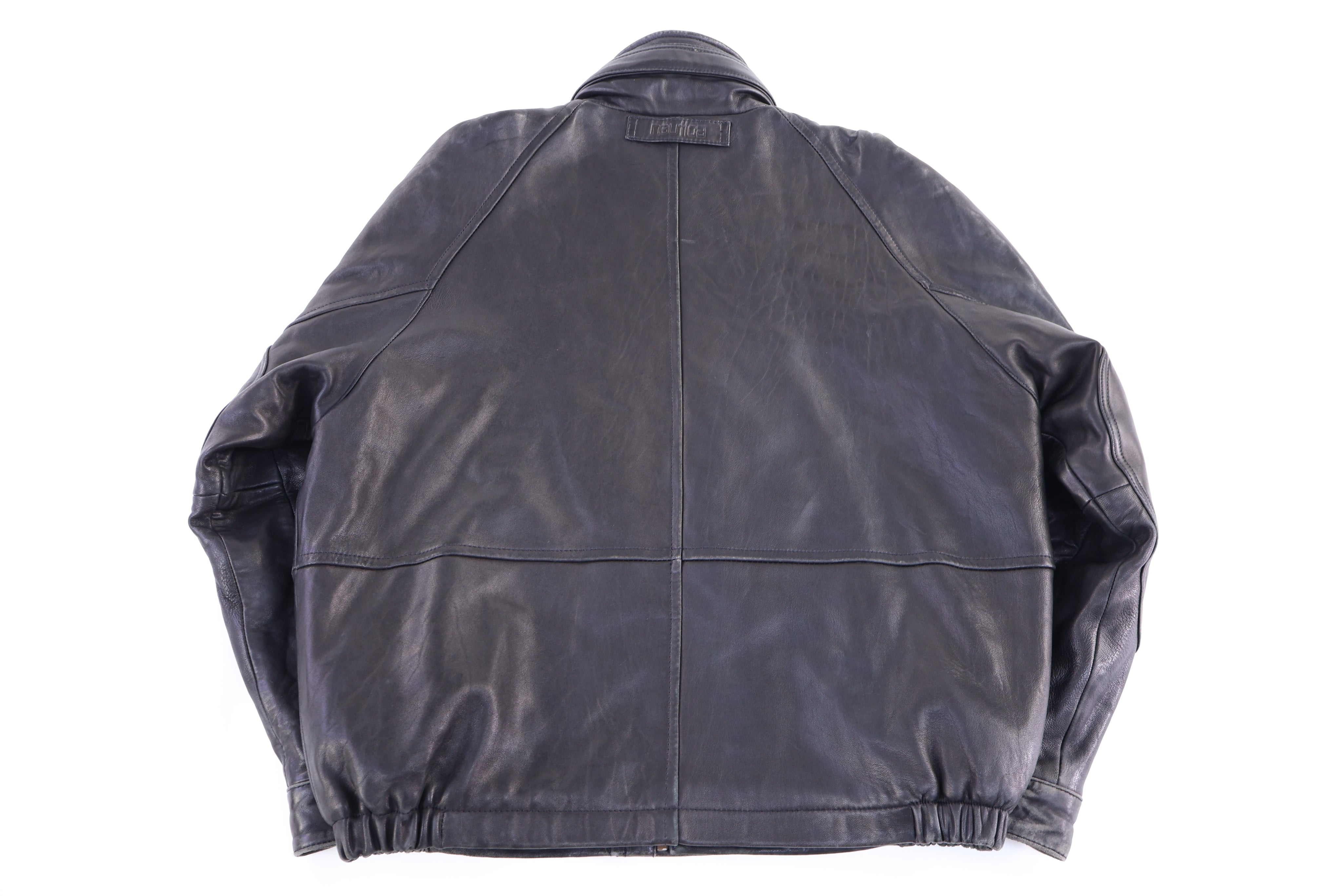 Vintage Nautica Black Leather Full Zip Jacket - Jacket - Thrifted Threads
