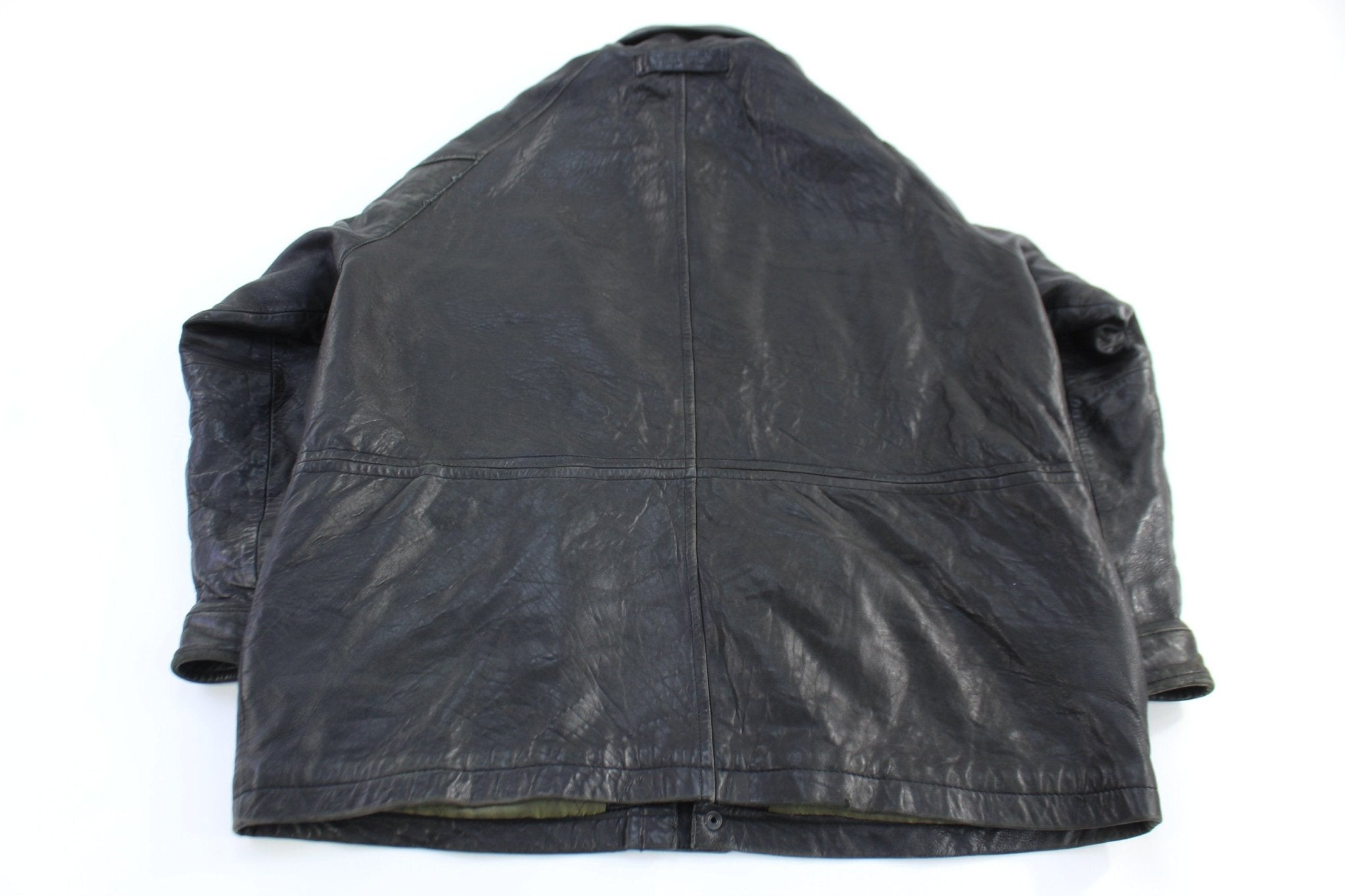 Vintage Nautica Full Zip Black Leather Jacket - Jacket - Thrifted Threads