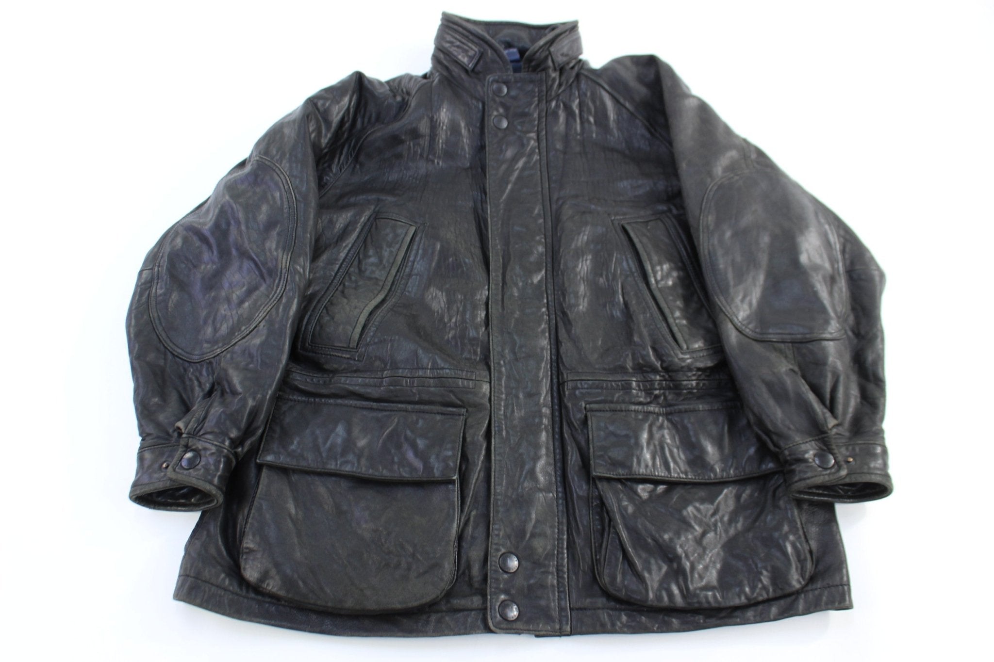 Vintage Nautica Full Zip Black Leather Jacket - Jacket - Thrifted Threads