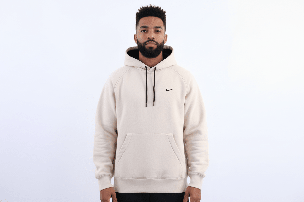 Vintage Nike Embroidered Logo Cream Pullover Hoodie - Sweatshirt - Thrifted Threads