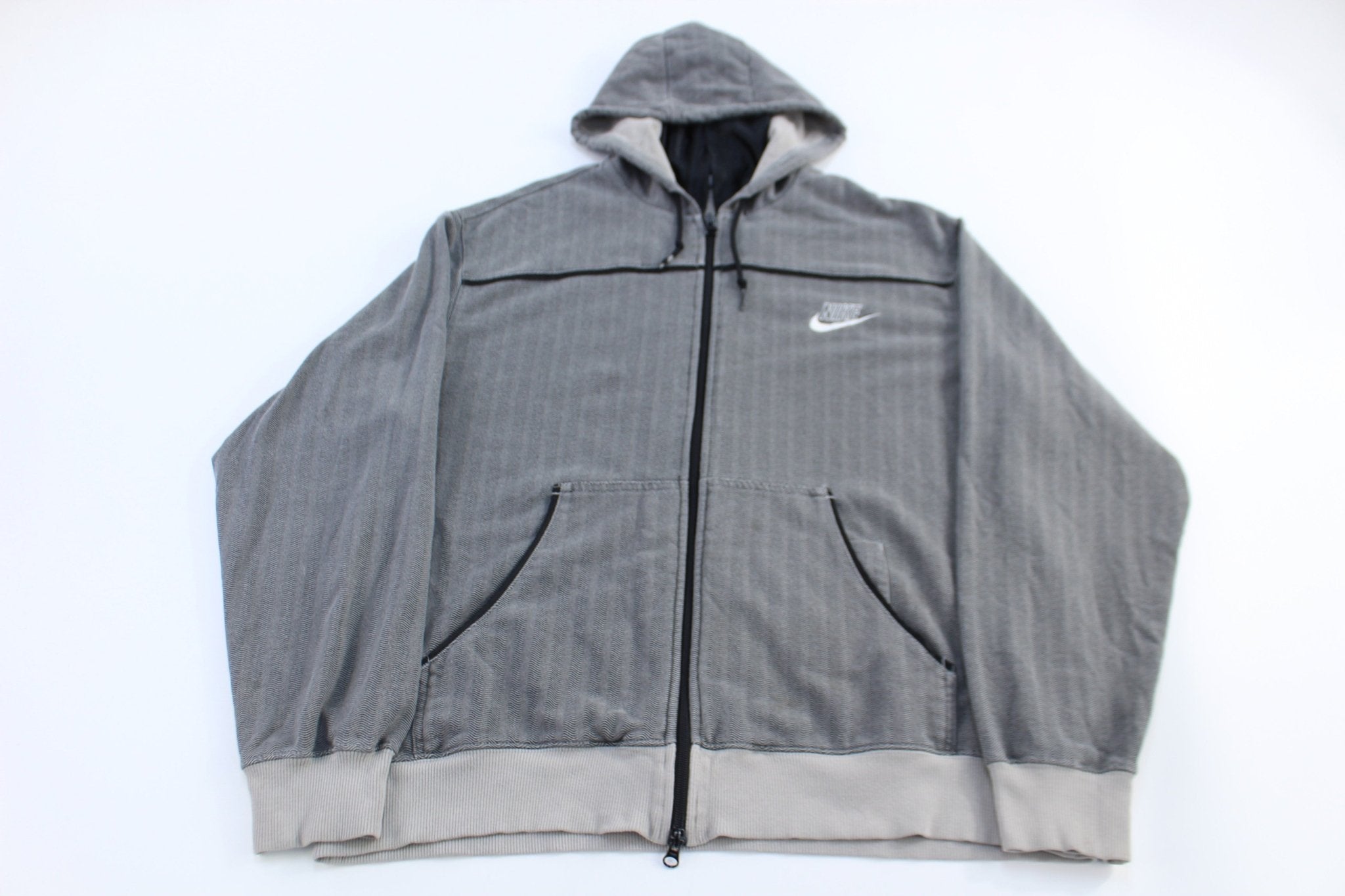 Vintage Nike Embroidered Logo Grey Full Zip Hoodie - Jacket - Thrifted Threads