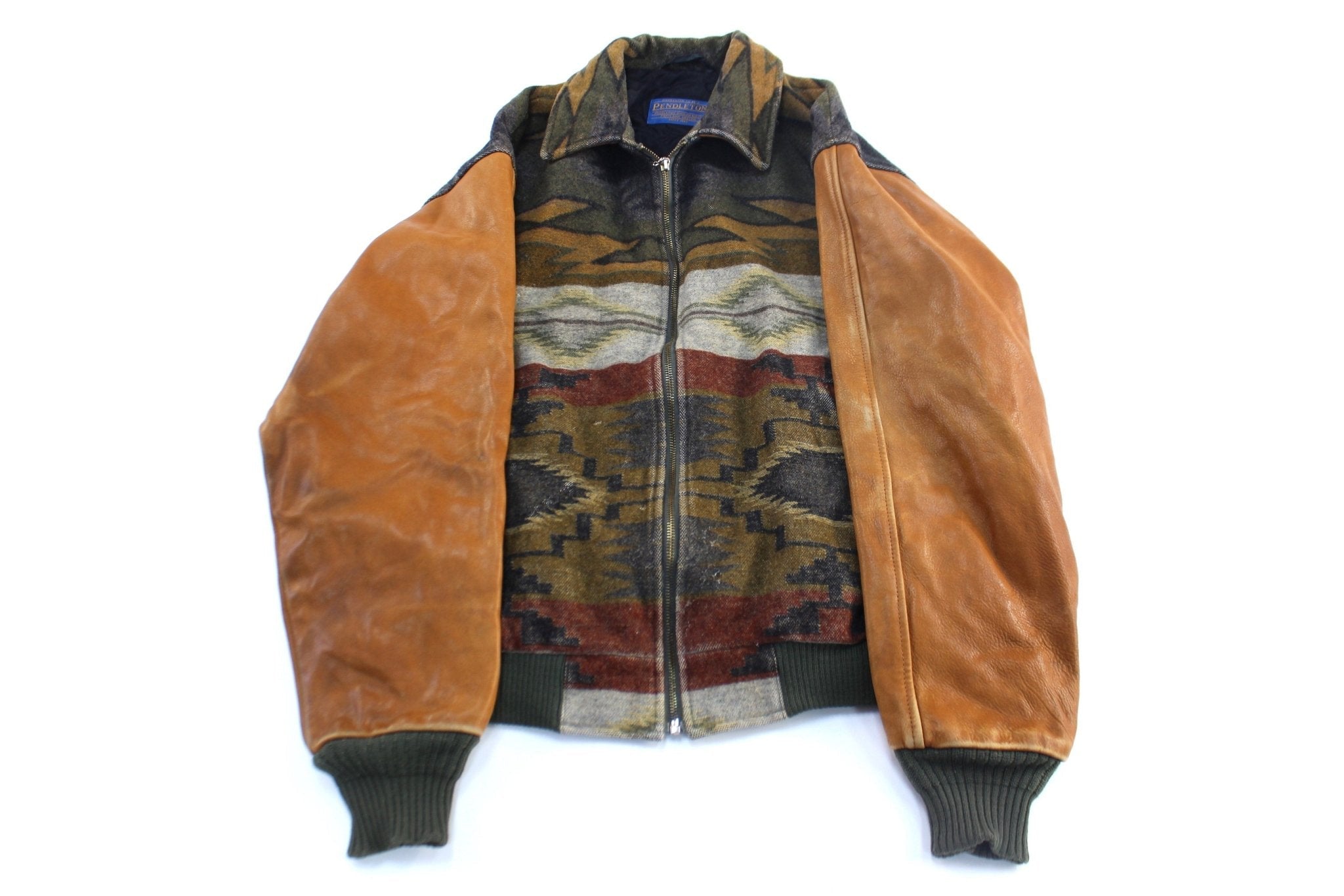 Vintage Pendleton Woolen Mills Aztec Patterned Leather Jacket - Jacket - Thrifted Threads