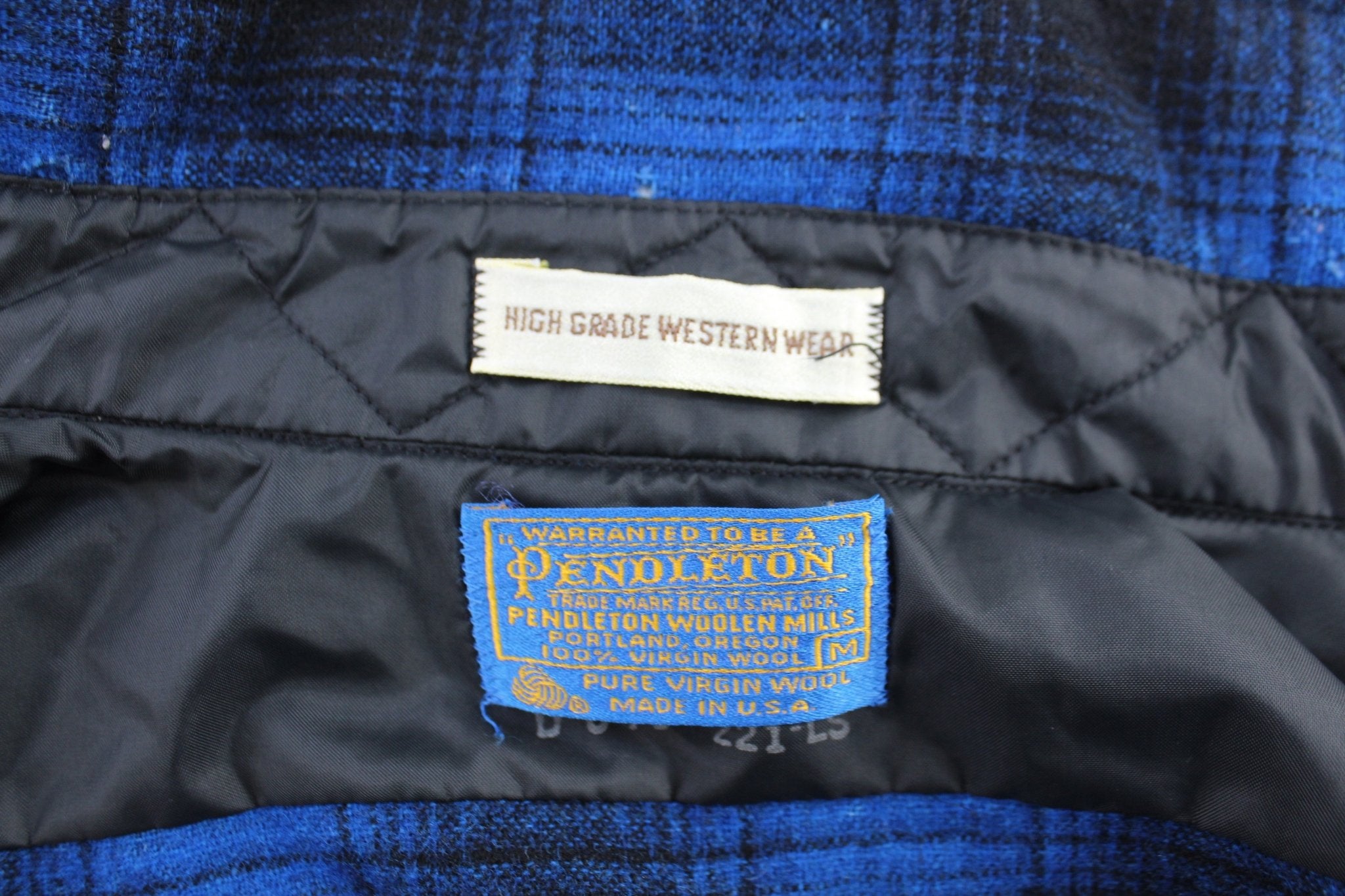 Vintage Pendleton Woolen Mills Blue & Black Pearl Snap LS Button Down - ThriftedThreads.com