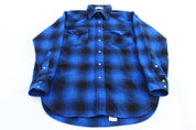 Vintage Pendleton Woolen Mills Blue & Black Pearl Snap LS Button Down - ThriftedThreads.com