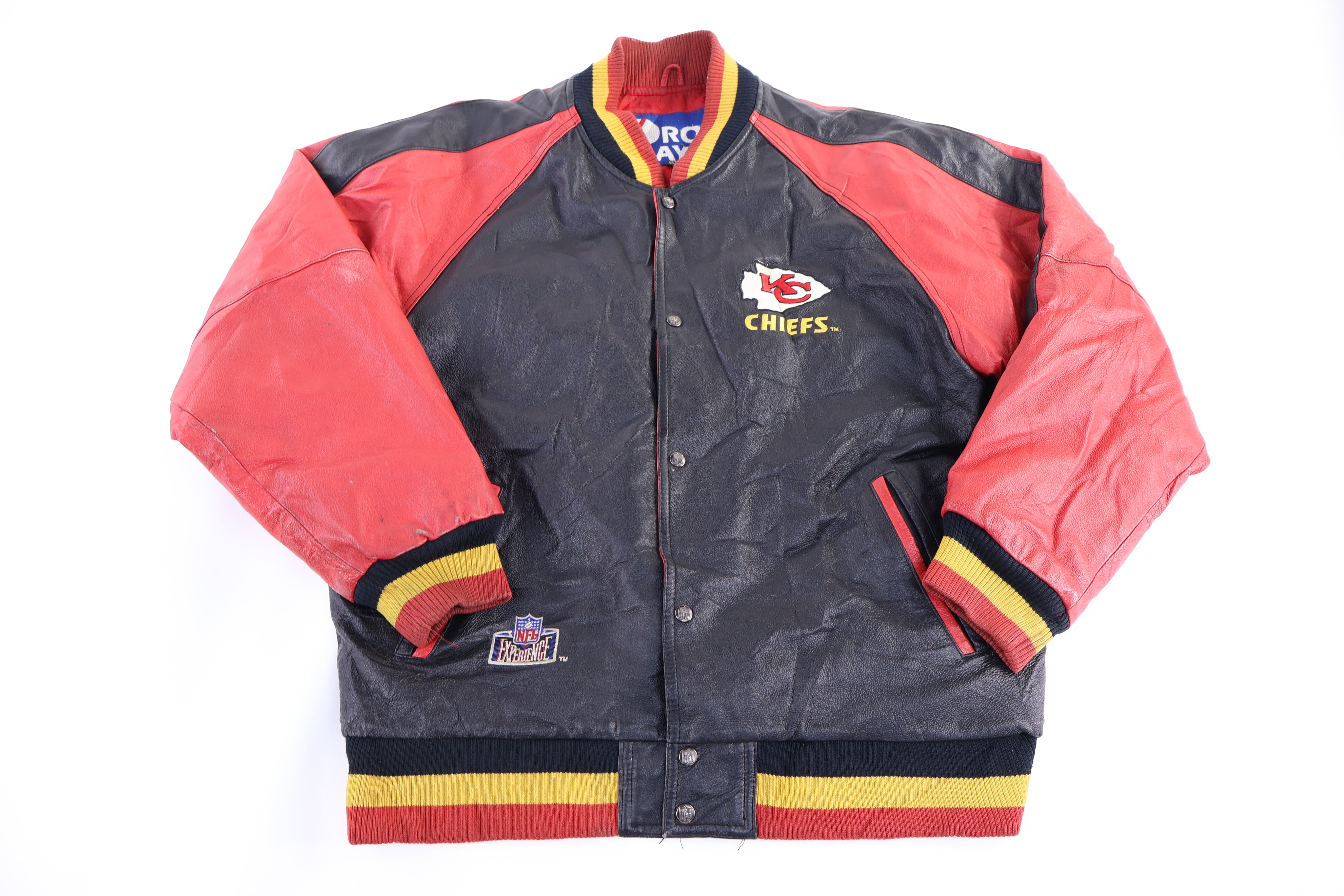Vintage Pro Player Kansas City Chiefs Football Full Zip Leather Jacket - Jacket - Thrifted Threads