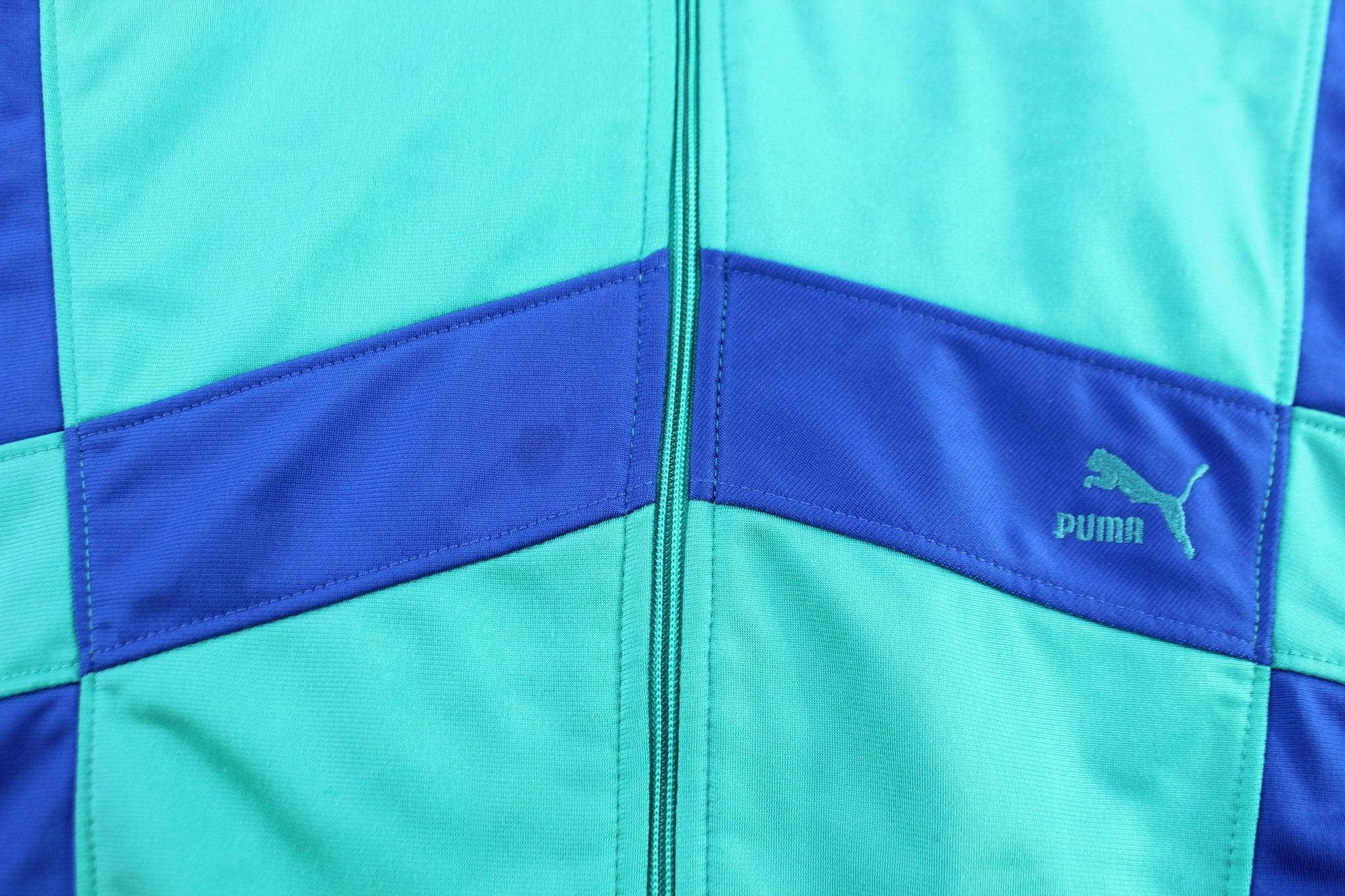 Vintage Puma Embroidered Logo Aqua & Blue Colorblock Track Jacket ...