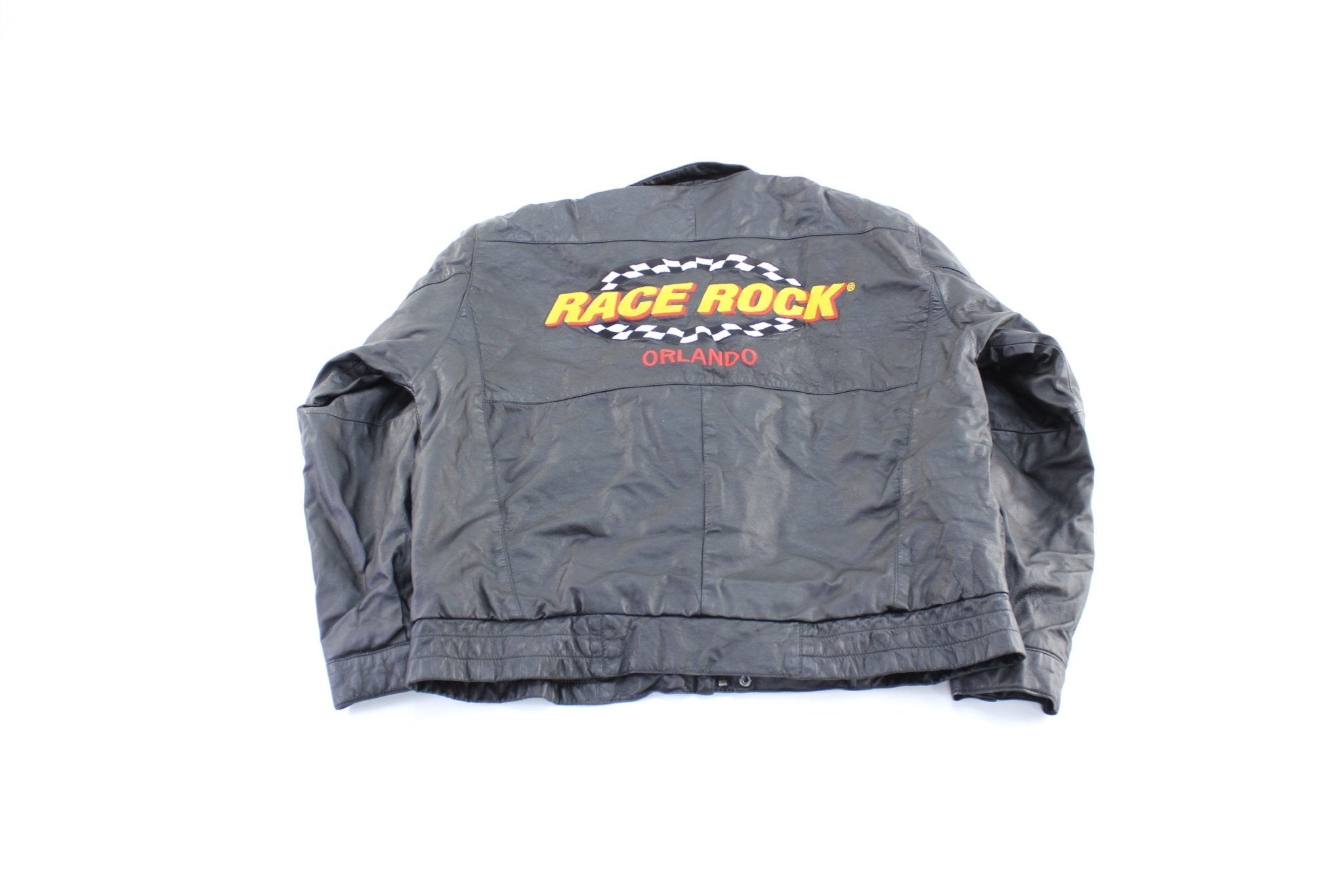 Vintage Race Rock Orlando Embroidered Leather Zip Up Jacket - ThriftedThreads.com
