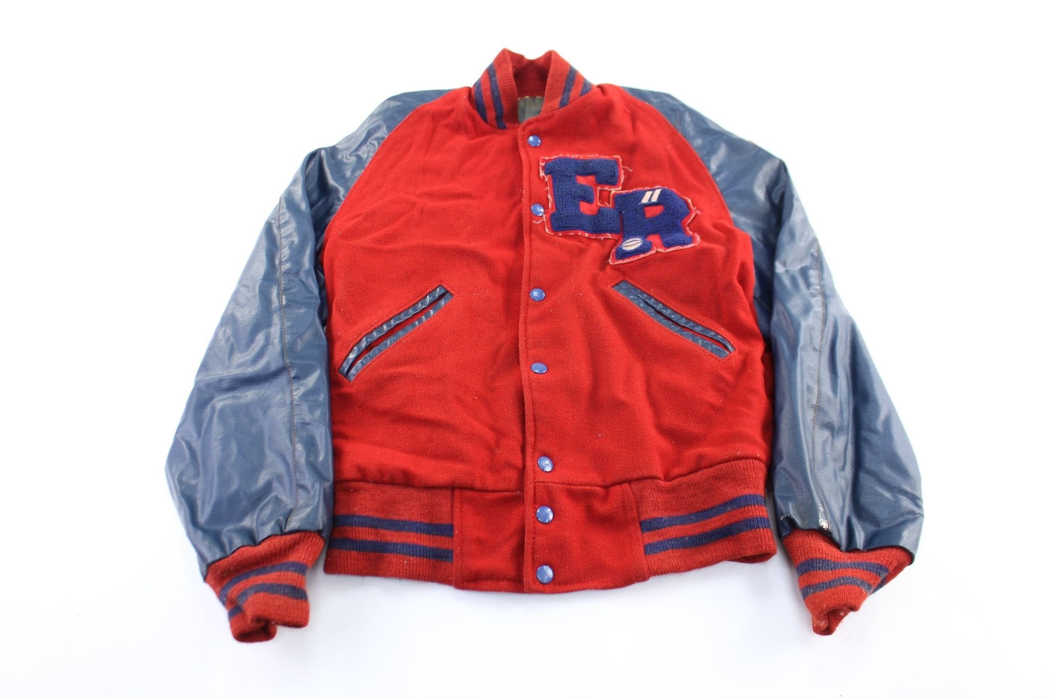 Vintage Red & Blue Leather Varsity Jacket - ThriftedThreads.com