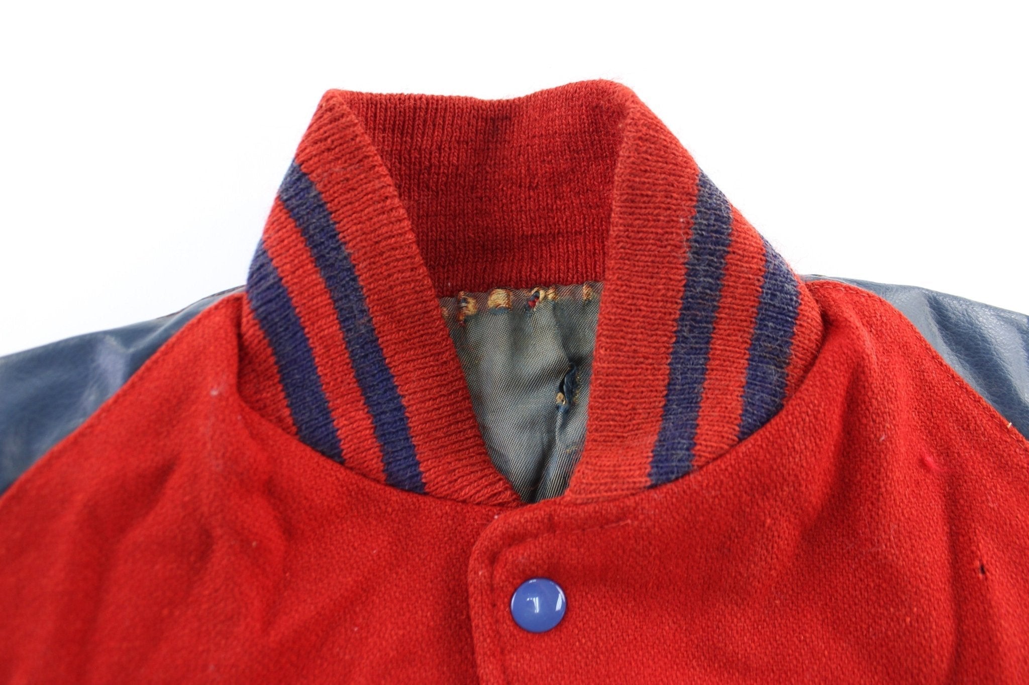 Vintage Red & Blue Leather Varsity Jacket - Jacket - Thrifted Threads