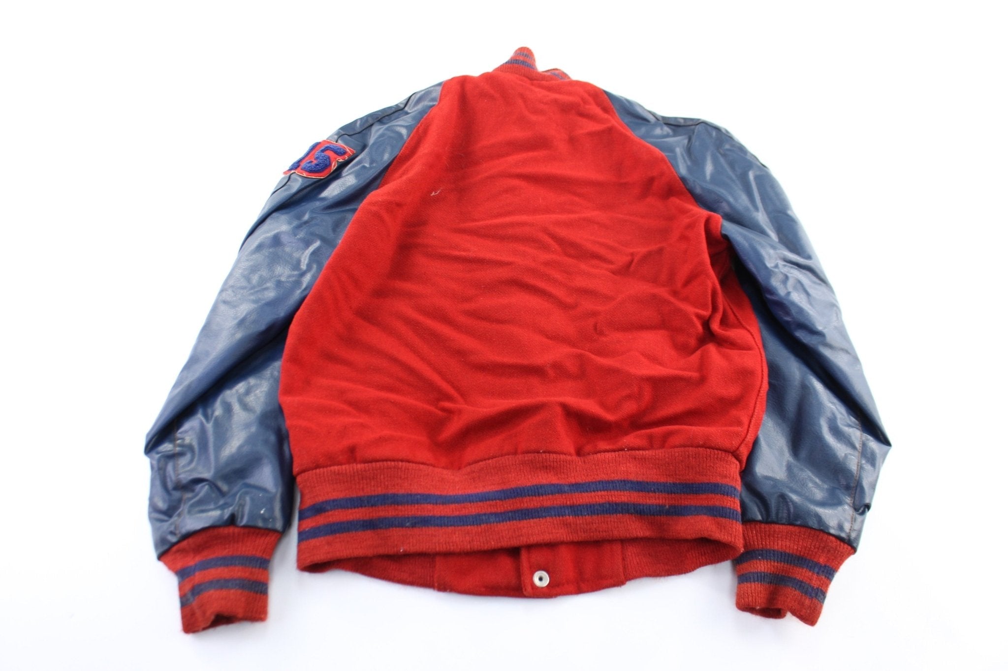Vintage Red & Blue Leather Varsity Jacket - Jacket - Thrifted Threads