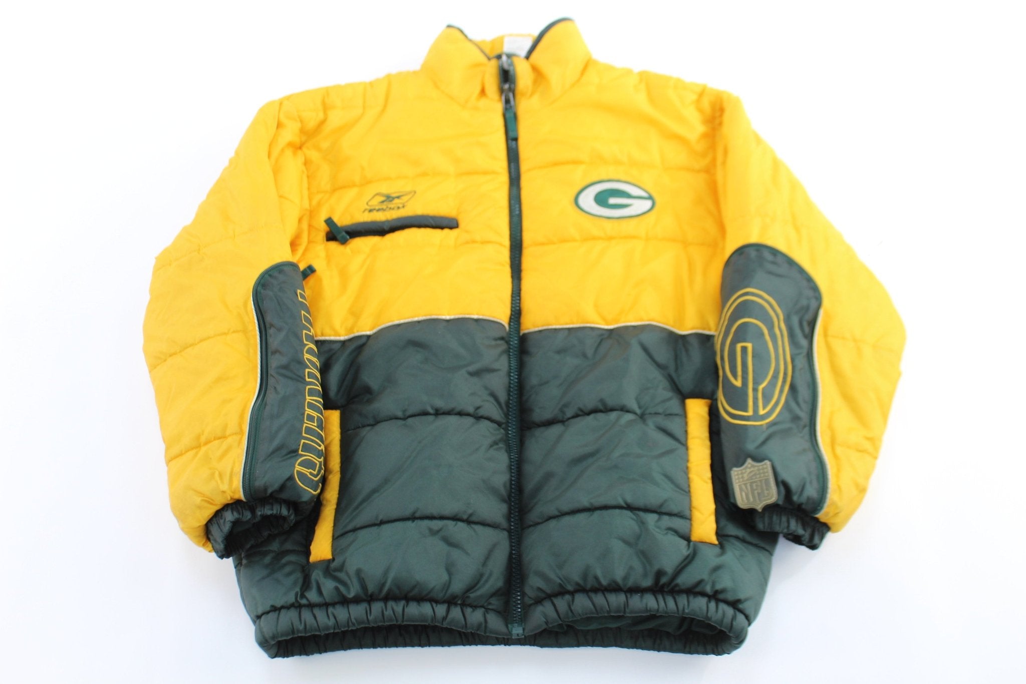 Vintage Reebok Embroidered Green Bay Packers Puffer Jacket - ThriftedThreads.com