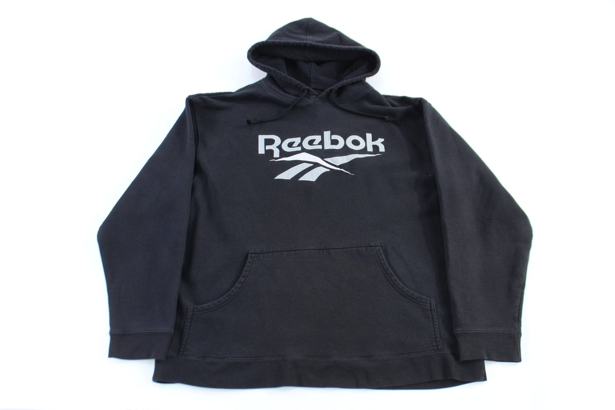 Vintage Reebok Embroidered Logo Black Pullover Hoodie - Sweatshirt - Thrifted Threads