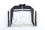 Vintage Reebok Embroidered Logo Black & White Striped Zip Up Jacket - ThriftedThreads.com