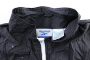 Vintage Reebok Embroidered Logo Black & White Striped Zip Up Jacket - ThriftedThreads.com