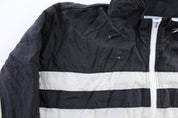 Vintage Reebok Embroidered Logo Black & White Striped Zip Up Jacket - ThriftedThreads.com