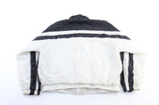 Vintage Reebok Embroidered Logo Black & White Striped Zip Up Jacket - ThriftedThreads.com