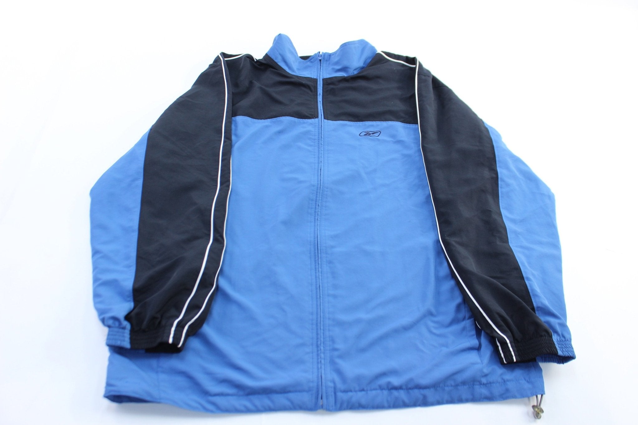 Vintage Reebok Embroidered Logo Blue & Black Zip Up Jacket - ThriftedThreads.com