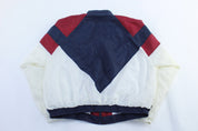 Vintage Reebok Embroidered Logo Blue, White, & Burgundy Zip Up Jacket - ThriftedThreads.com