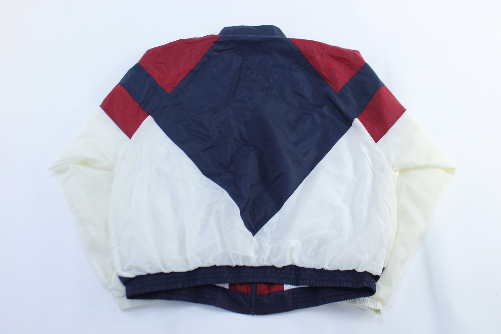 Vintage Reebok Embroidered Logo Blue, White, & Burgundy Zip Up Jacket - ThriftedThreads.com