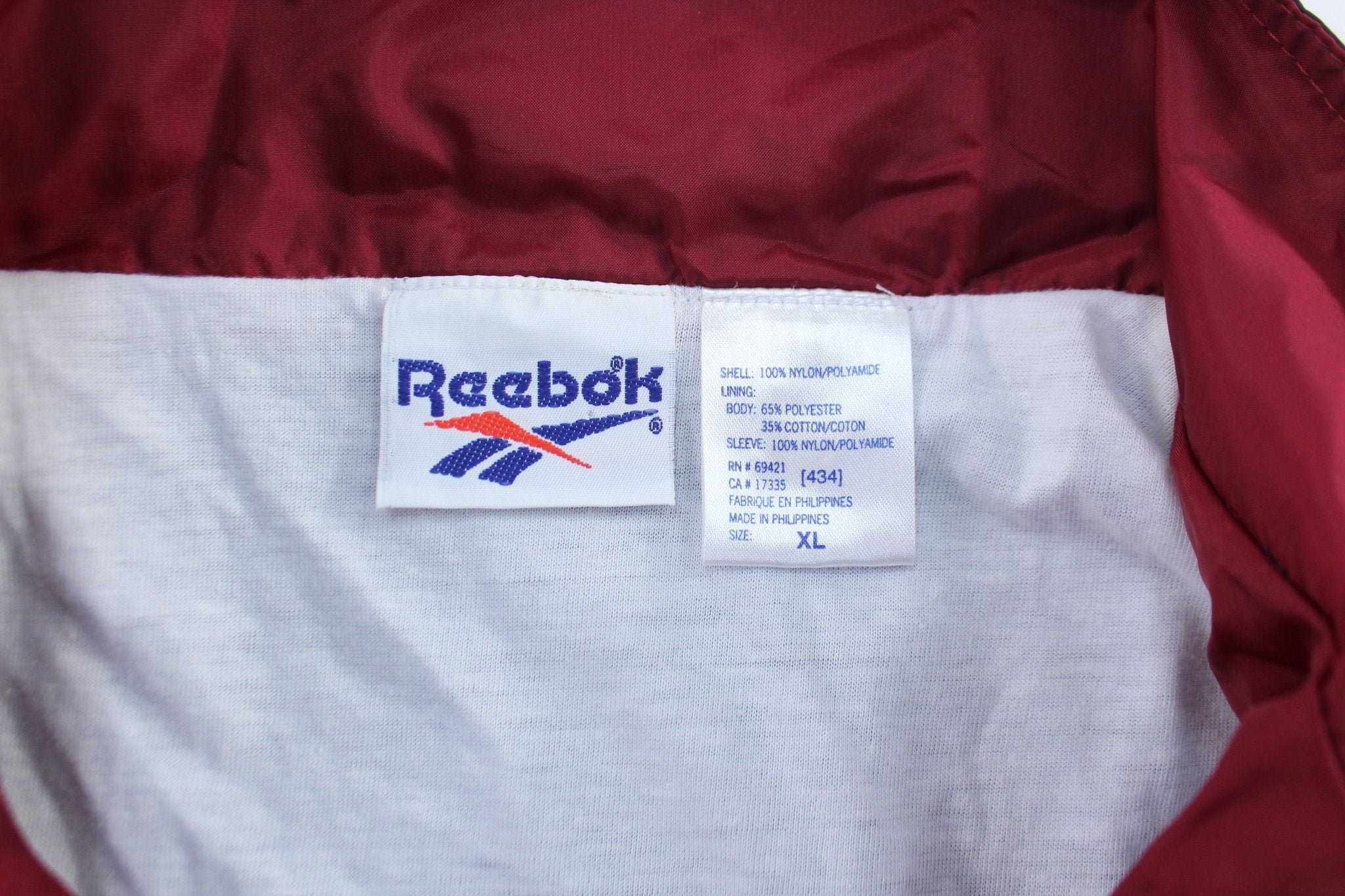 Vintage Reebok Embroidered Logo Blue, White, & Burgundy Zip Up Jacket - ThriftedThreads.com