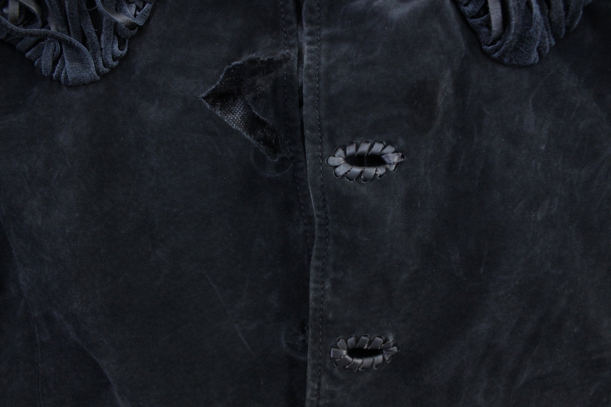 Vintage Scully Black Fringed Suede Jacket - ThriftedThreads.com