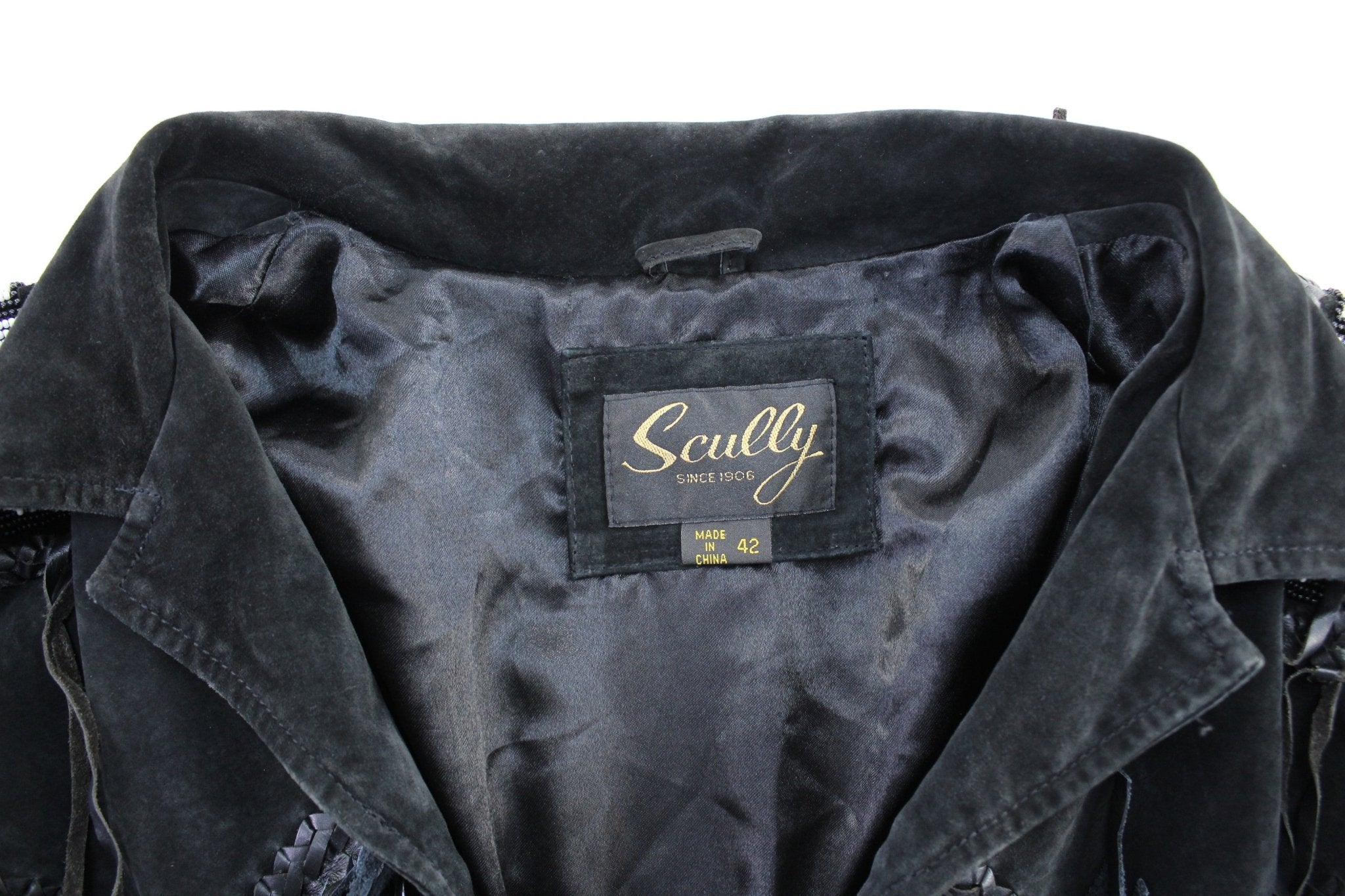 Vintage Scully Black Fringed Suede Jacket - ThriftedThreads.com