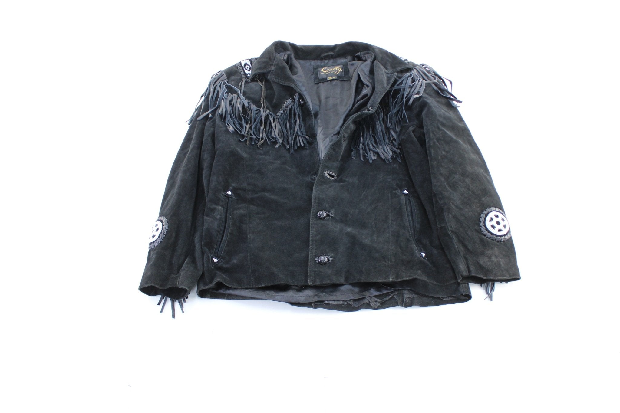Vintage Scully Black Fringed Suede Jacket - ThriftedThreads.com