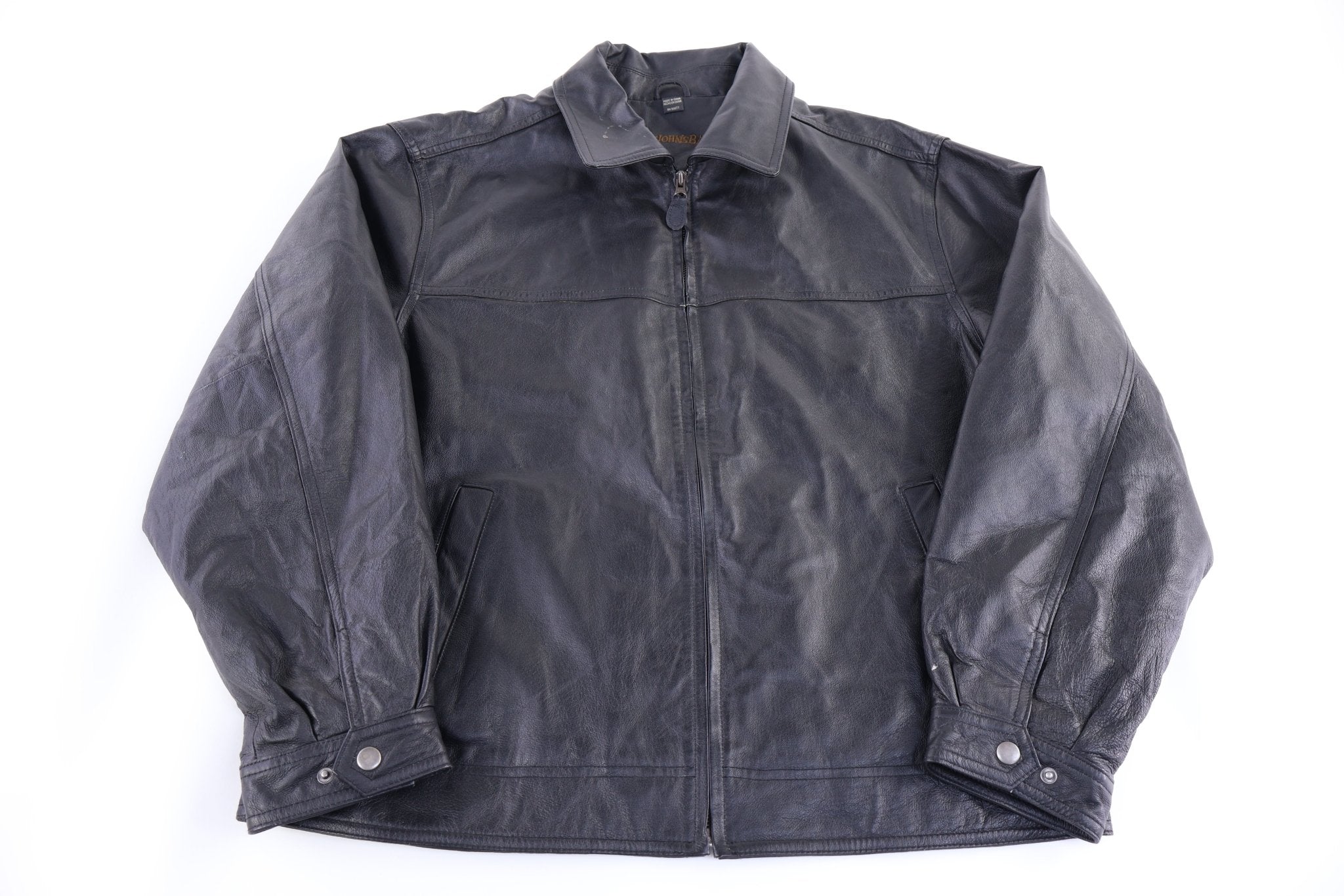 Vintage St. Johns Bay Black Full Zip Leather Jacket - Jacket - Thrifted Threads