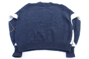 Vintage Structure White & Blue Patterned Knit Sweater - ThriftedThreads.com
