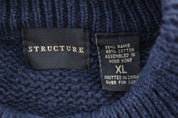 Vintage Structure White & Blue Patterned Knit Sweater - ThriftedThreads.com