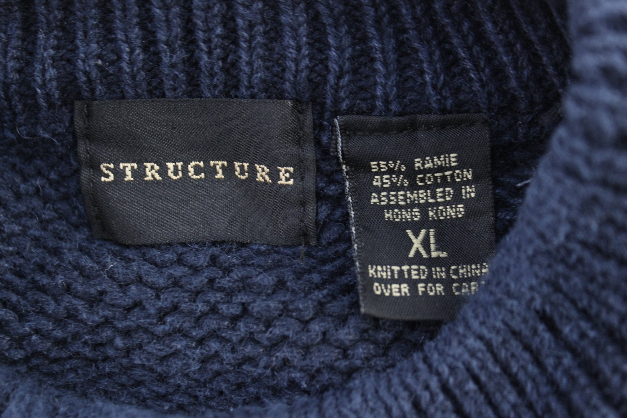 Vintage Structure White & Blue Patterned Knit Sweater - ThriftedThreads.com