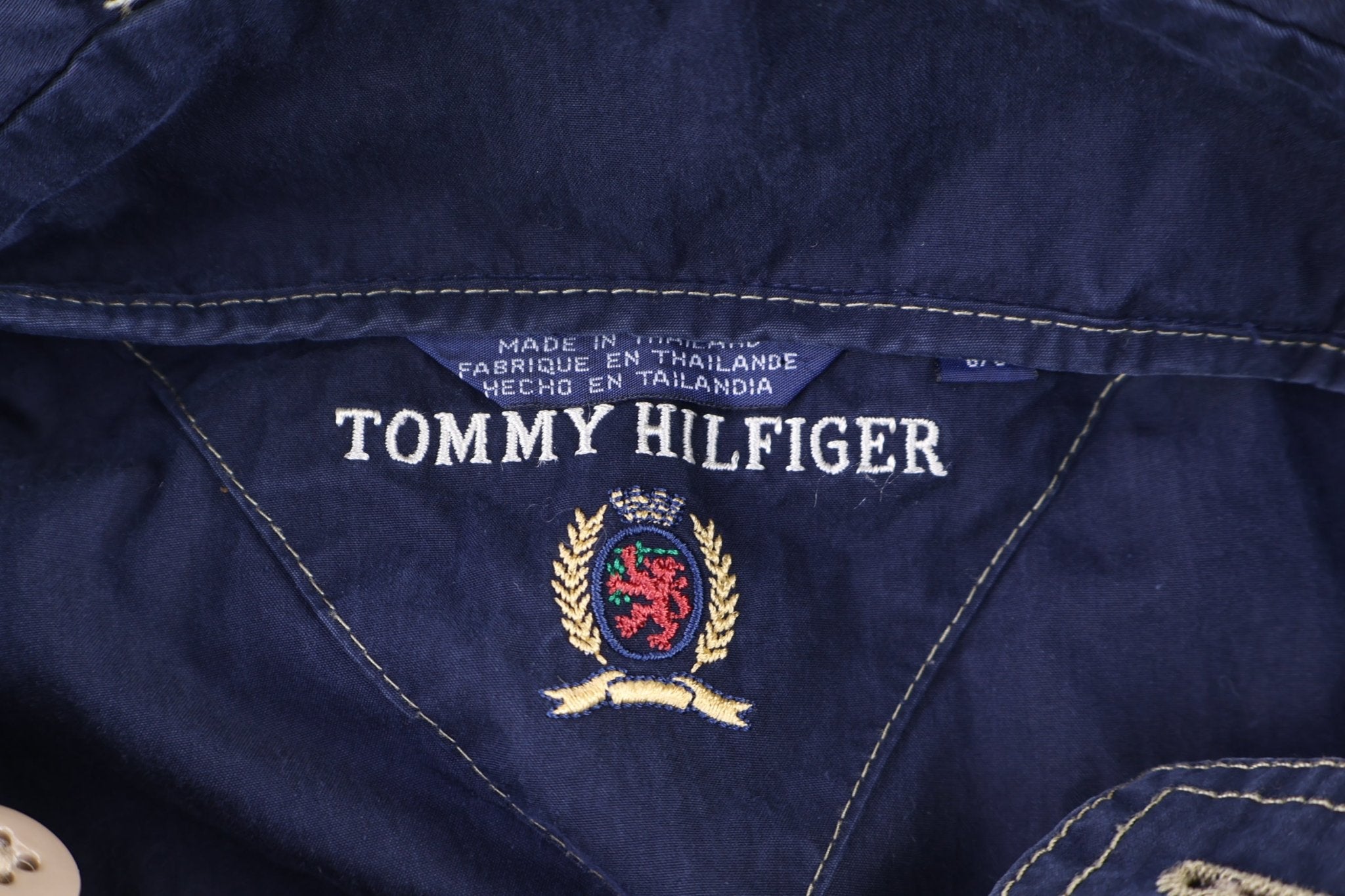 Vintage Tommy Hilfiger Logo Patch Navy Blue Pullover Windbreaker - Jacket - Thrifted Threads