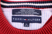 Vintage Tommy Hilfiger Red Embroidered Logo Knit Sweater - Sweater - Thrifted Threads