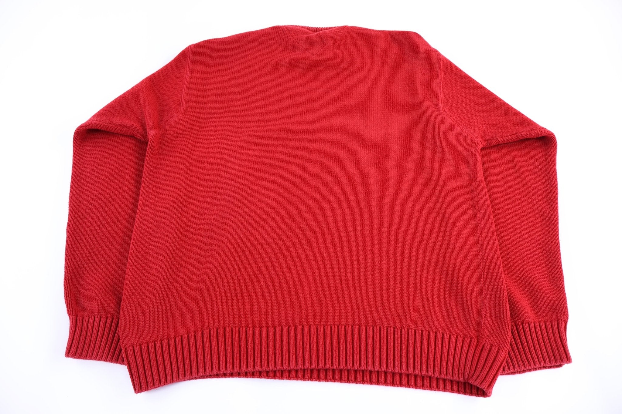 Vintage Tommy Hilfiger Red Embroidered Logo Knit Sweater - Sweater - Thrifted Threads