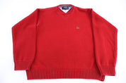 Vintage Tommy Hilfiger Red Embroidered Logo Knit Sweater - Sweater - Thrifted Threads
