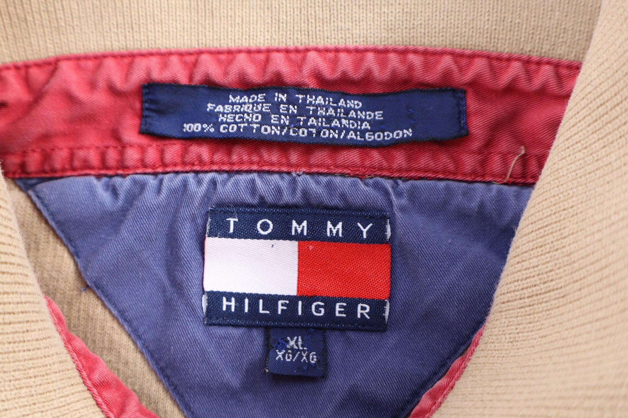 Vintage Tommy Hilfiger Tan Henley Sweater - Sweater - Thrifted Threads