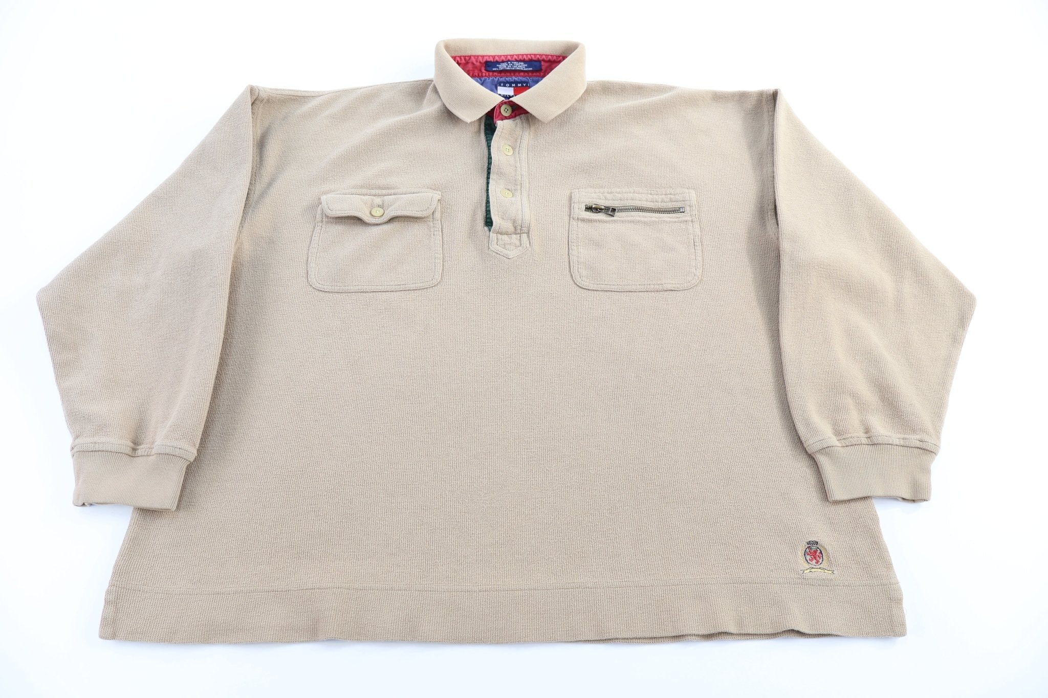 Vintage Tommy Hilfiger Tan Henley Sweater - Sweater - Thrifted Threads