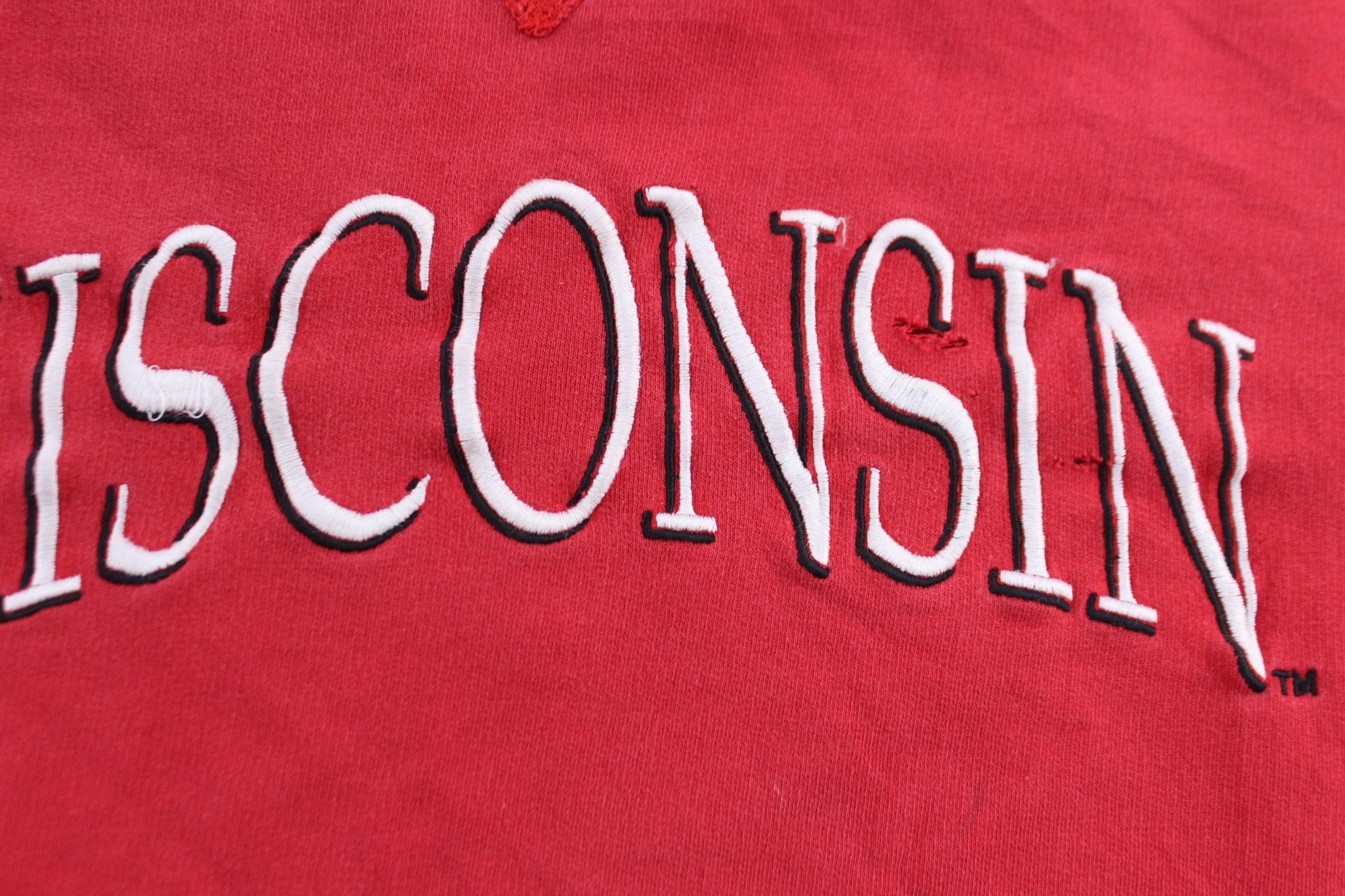 Vintage University of Wisconsin Embroidered Red Sweatshirt - ThriftedThreads.com