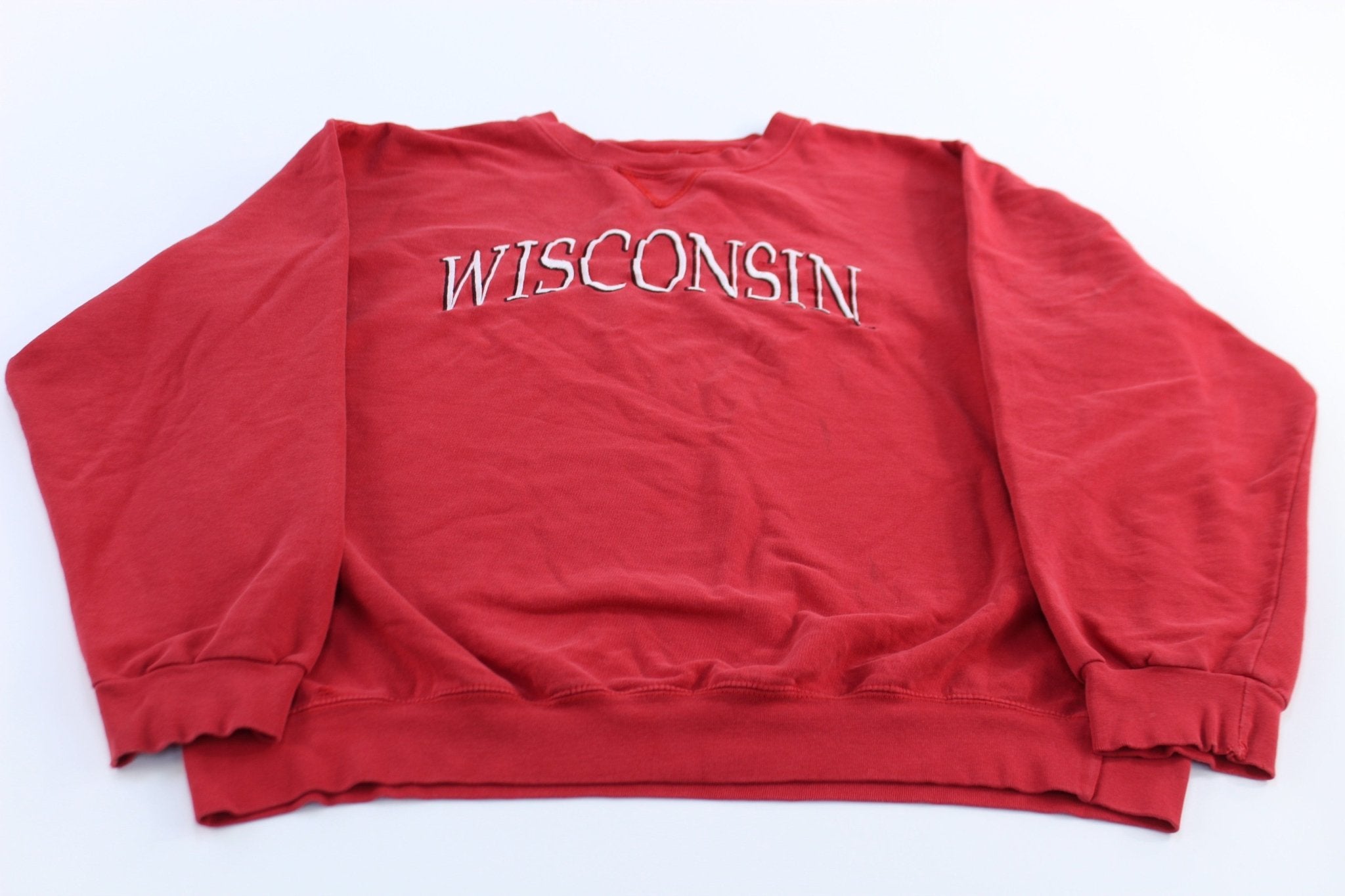 Vintage University of Wisconsin Embroidered Red Sweatshirt - ThriftedThreads.com